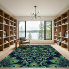 Elegant Peacock Feather Damask Art Rug