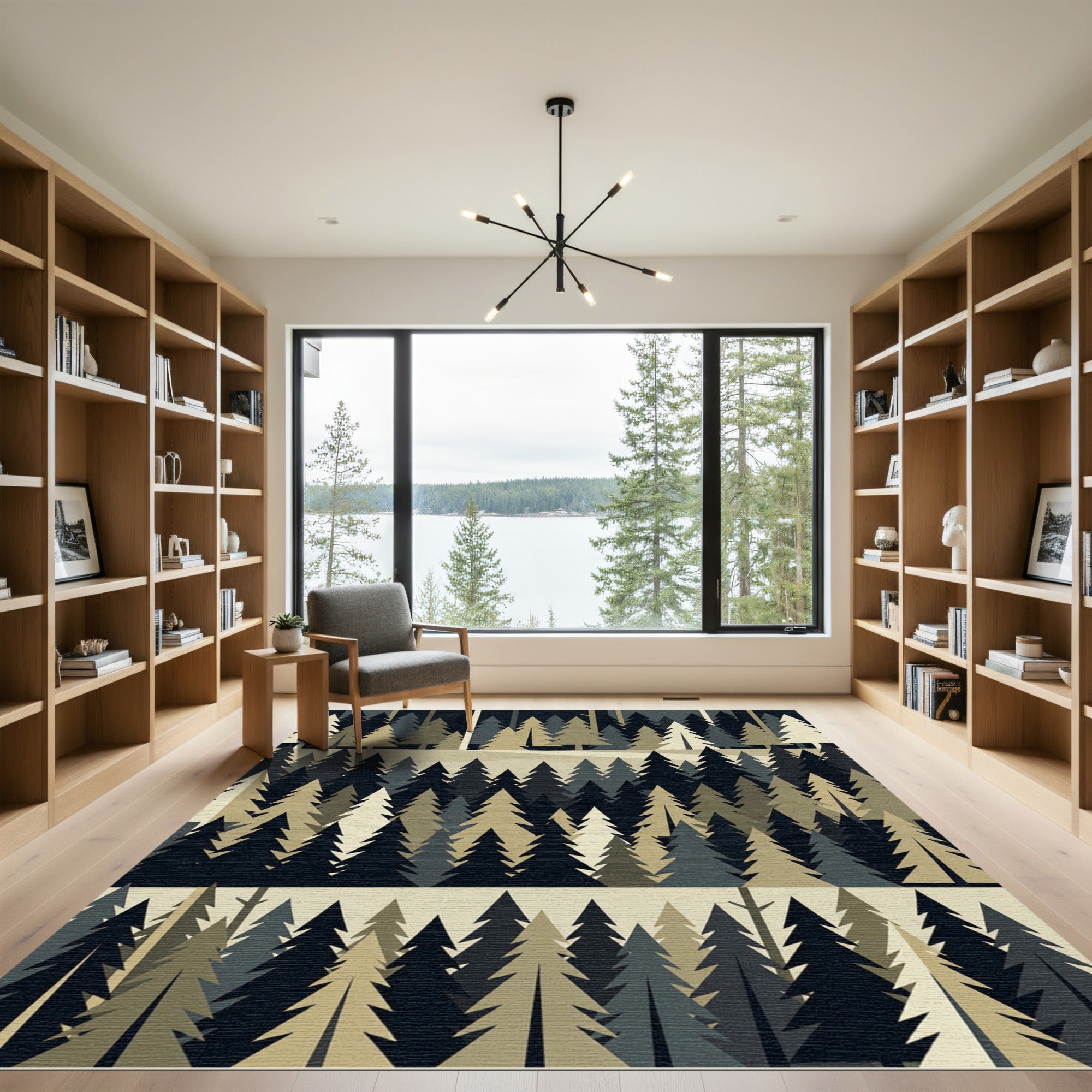 Minimalist Forest Pine Woodland Landscape Rug
