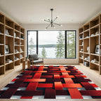 Woven Crimson Abstract Geometric Grid Rug