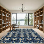 Midnight Geometric Navy Star Grid Rug