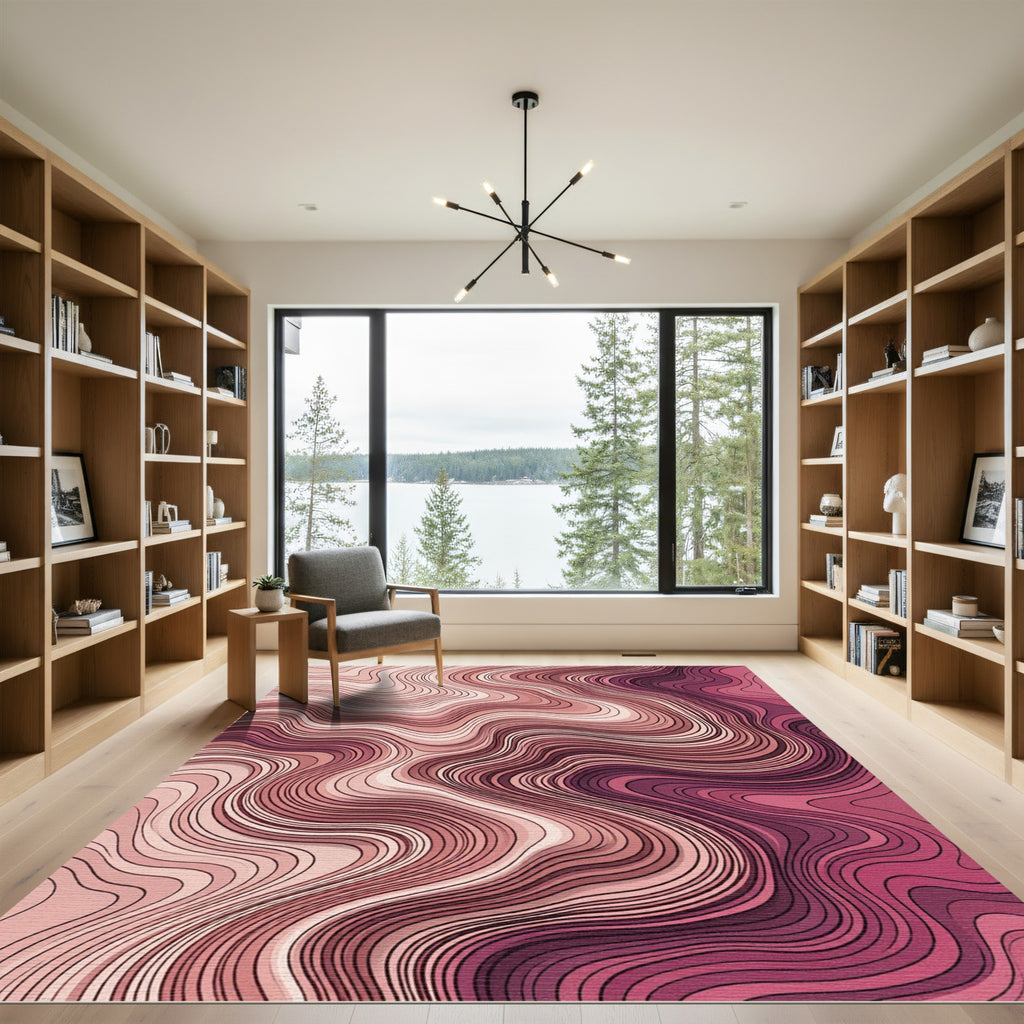 Crimson Pink Abstract Contour Rug