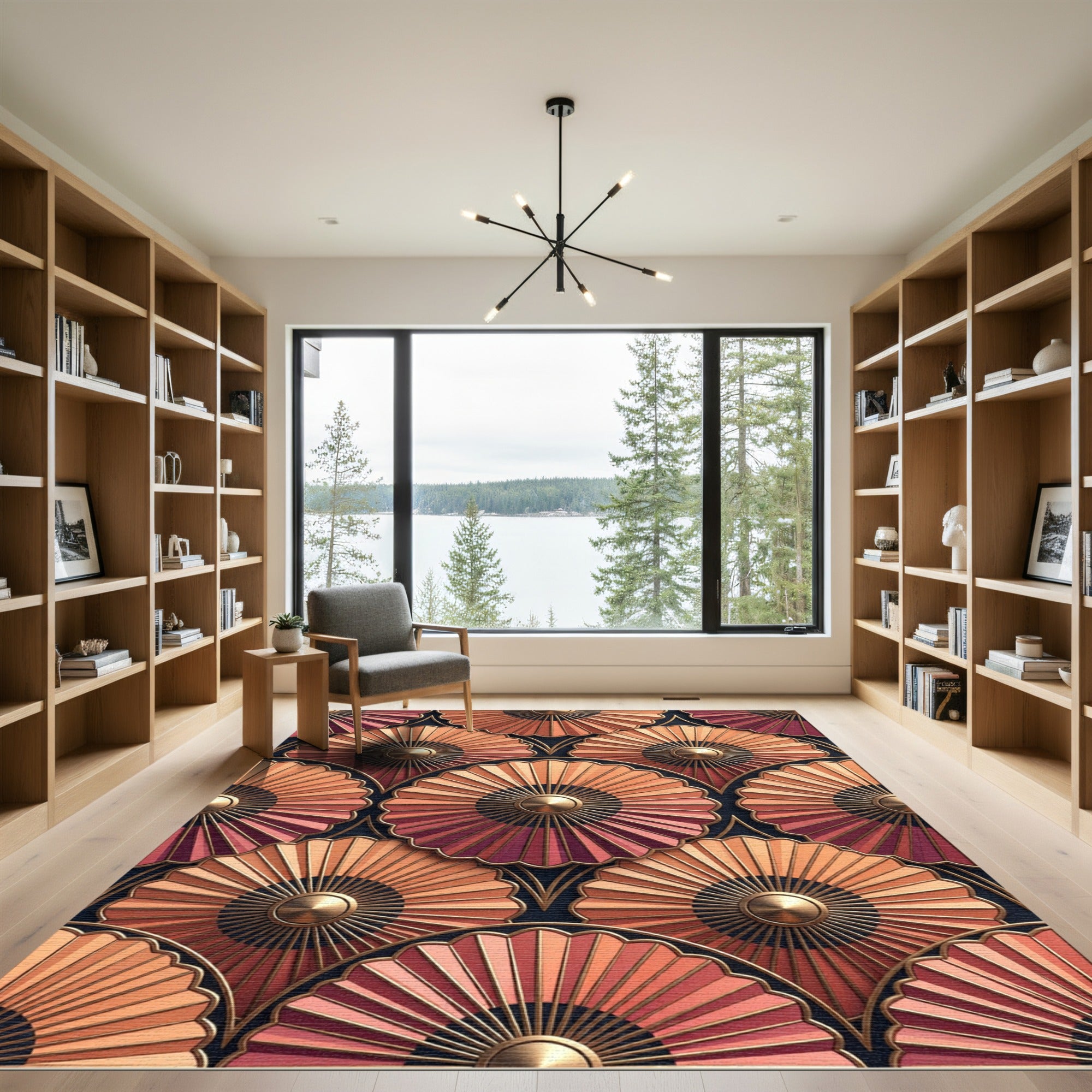 Art Deco Sunburst Fan Coral Rug