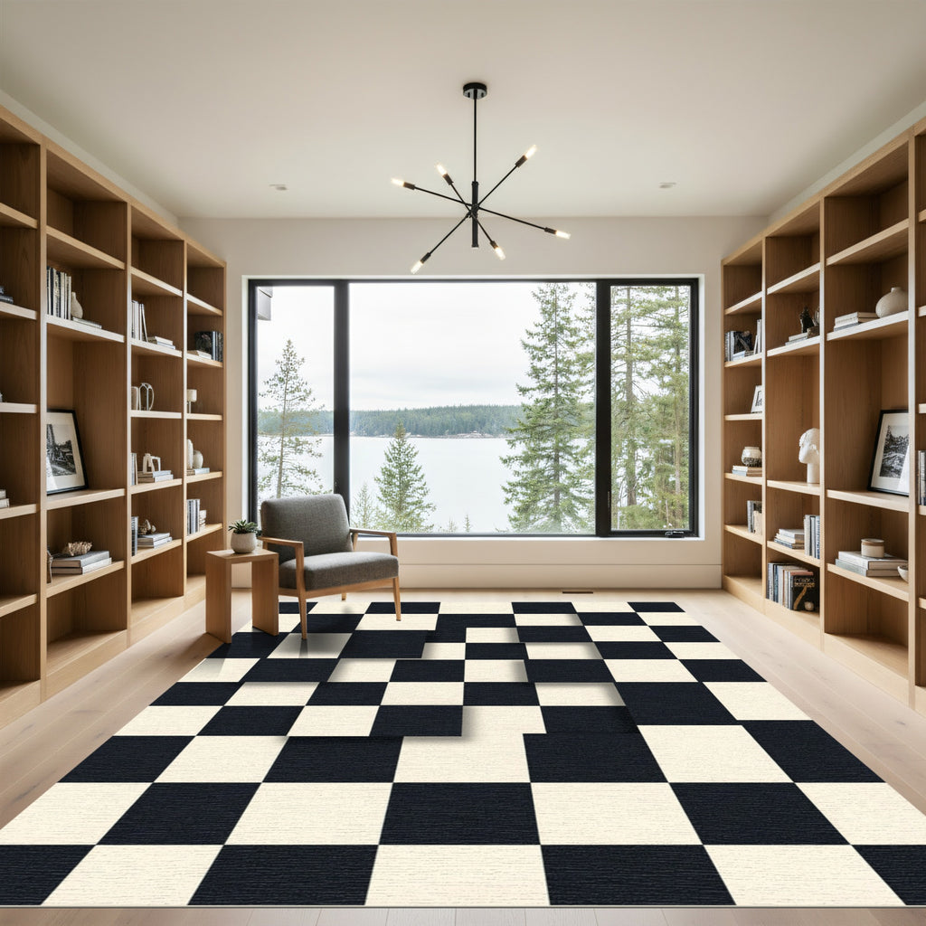 Black Ivory Cubist Checkered Rug