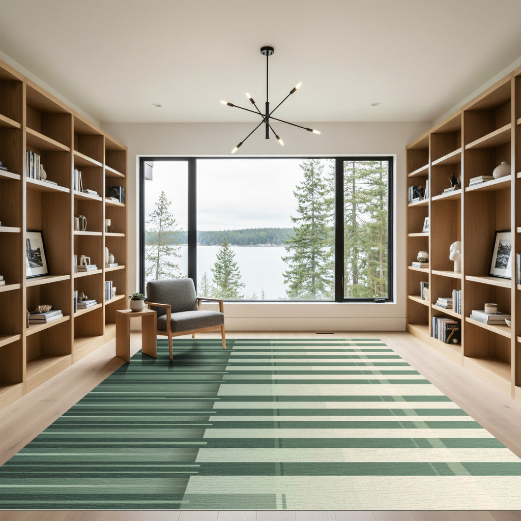 Modern Sage Green Linear Bar Rug