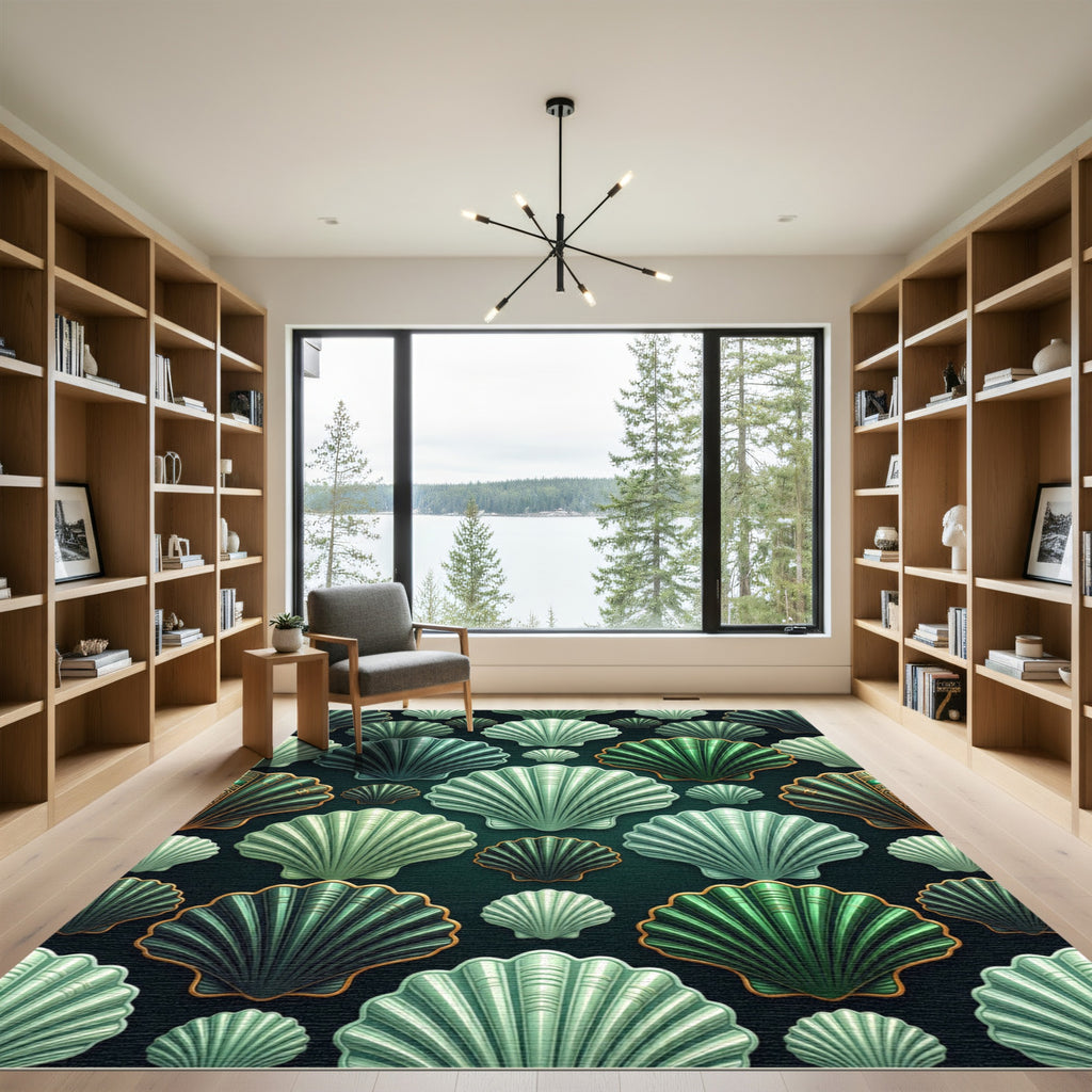 Emerald Teal Seashell Array Rug