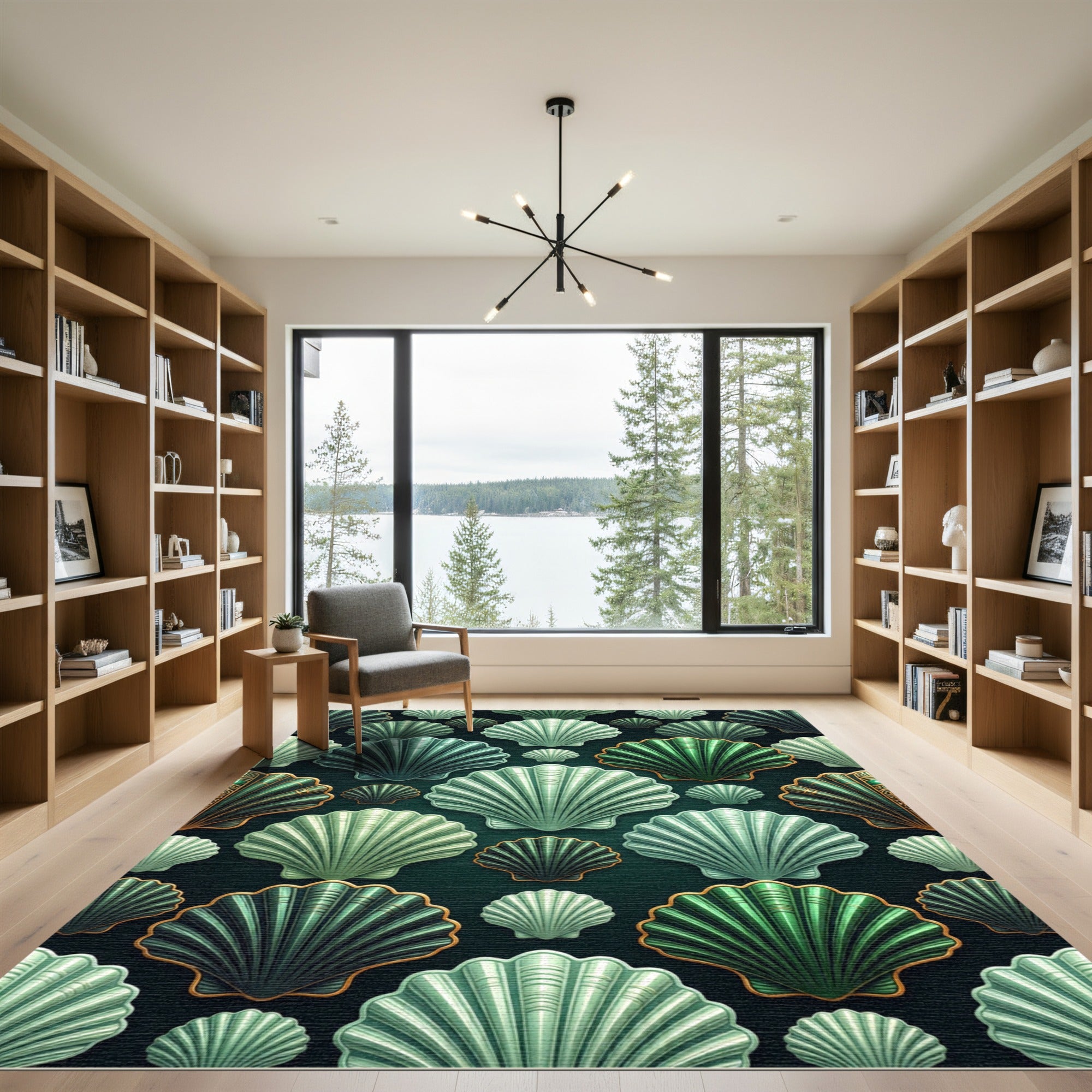 Emerald Teal Seashell Array Rug