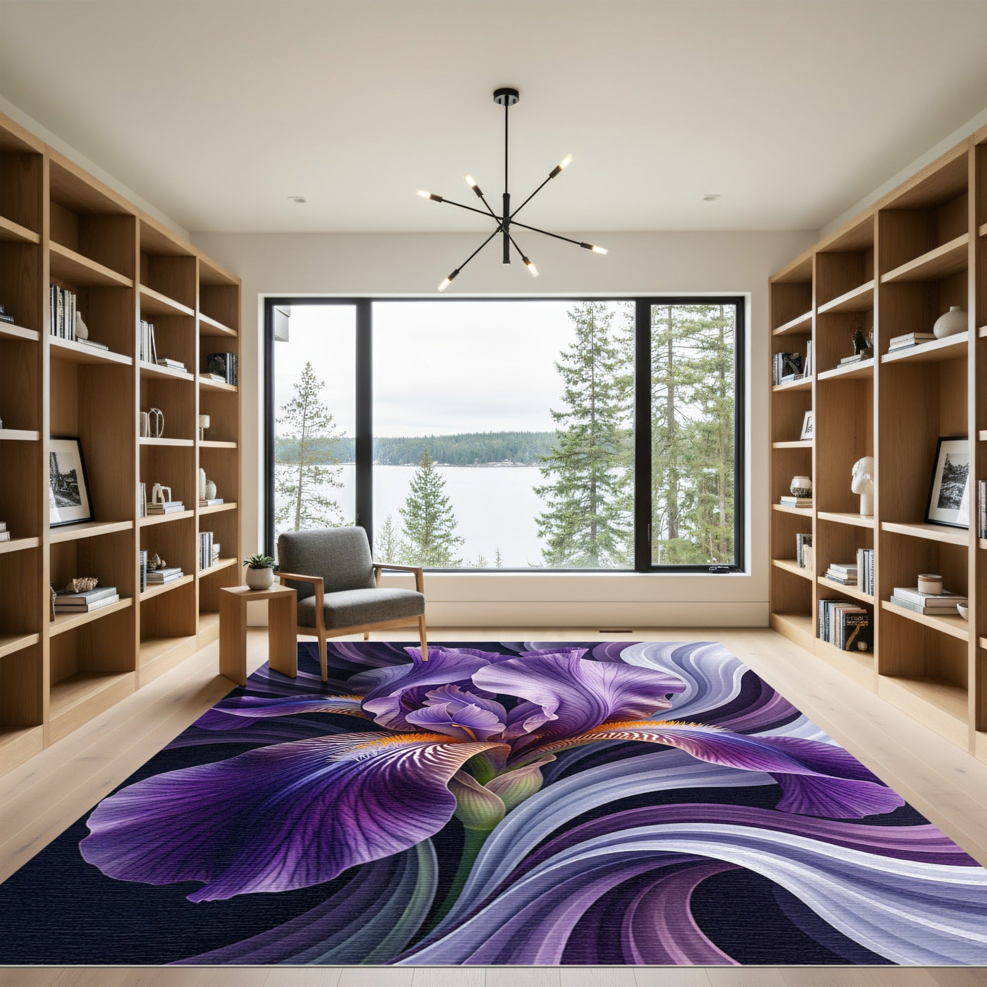 Elegant Purple Iris Swirl Abstract Rug