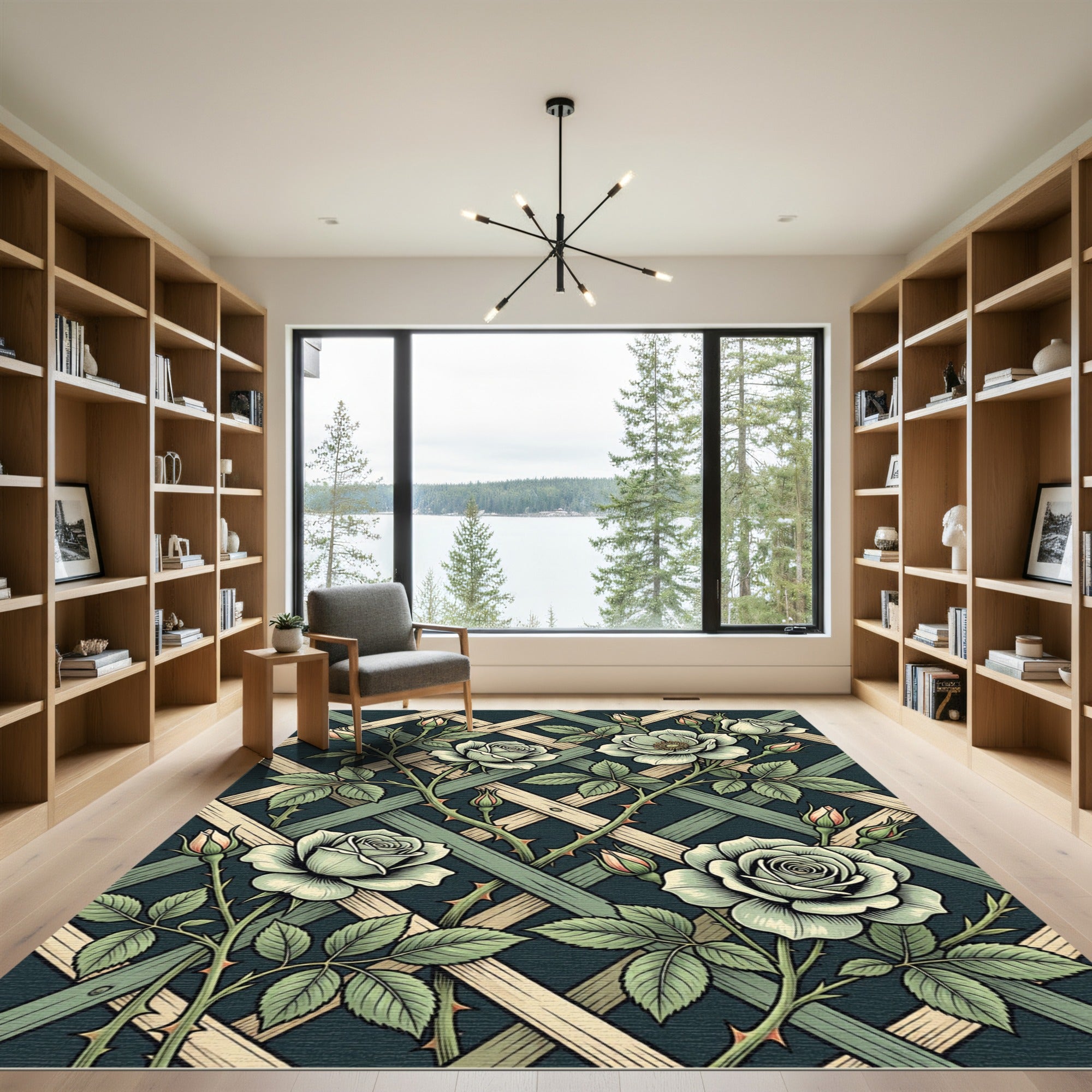Pale Green Rose Trellis Pattern Rug