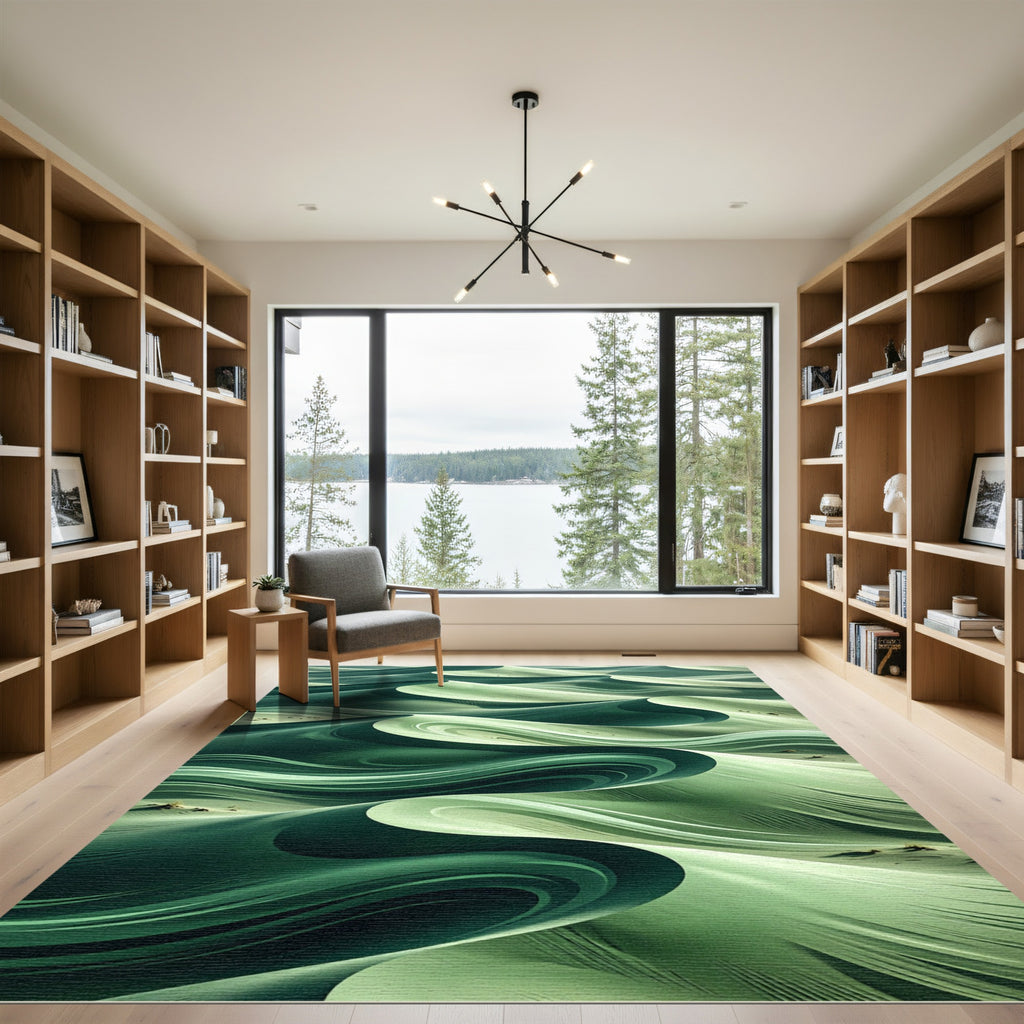 Serene Green Dune Swirls Rug