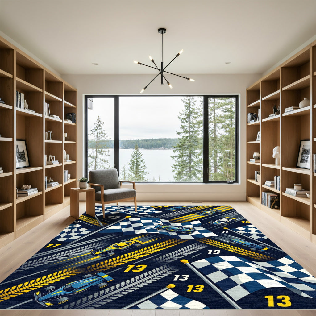 Dynamic Race Track Checkered Flag Graphic Rug