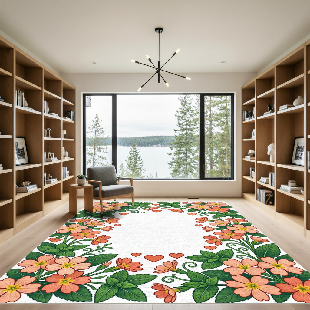Coral Blossom Heart Garland Rug