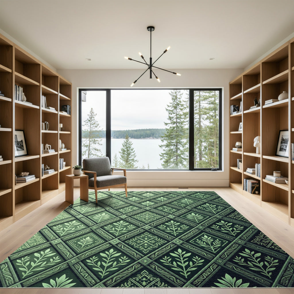 Emerald Green Feline Vine Diamond Rug