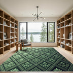 Emerald Green Feline Vine Diamond Rug