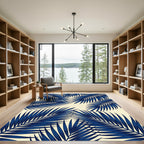 Deep Blue Palm Frond Foliage Rug