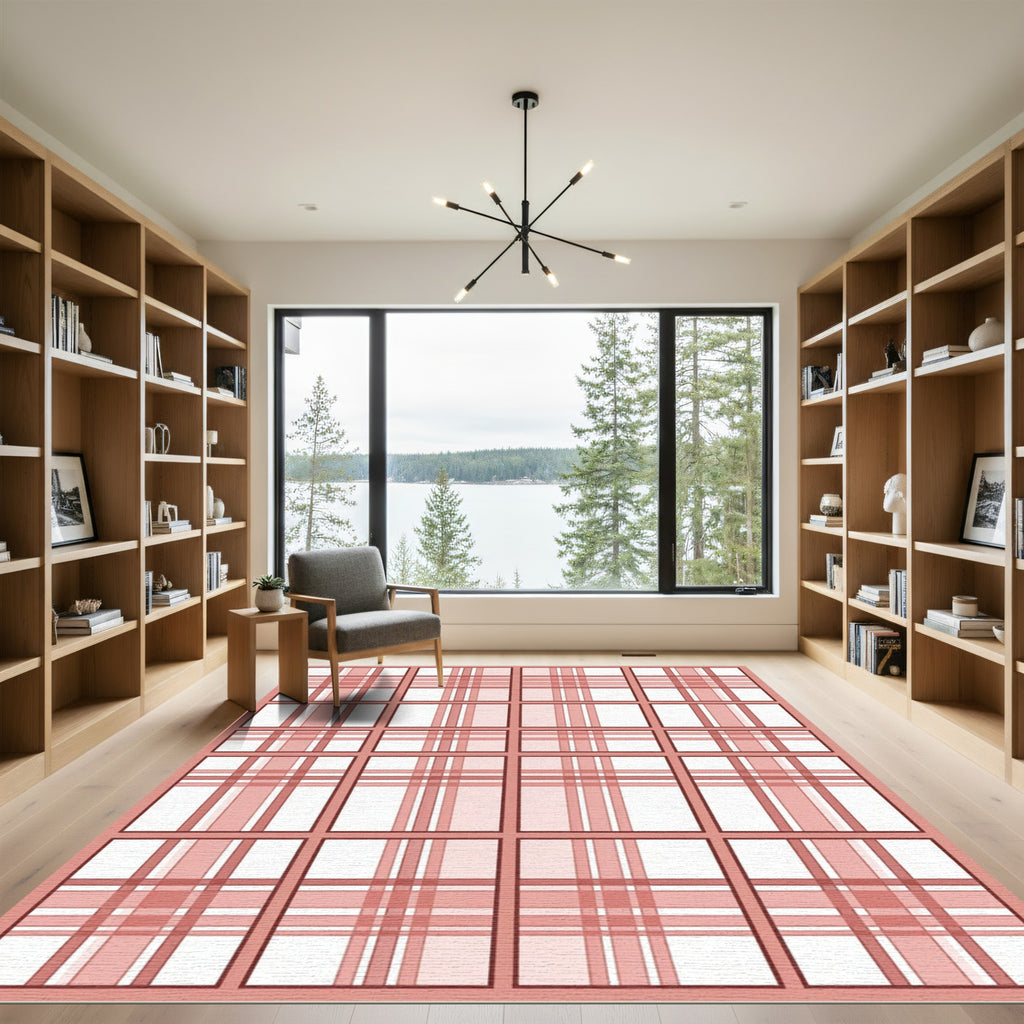Blush Pink Classic Grid Plaid Rug