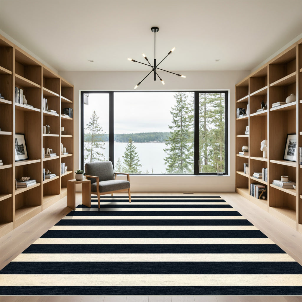 Classic Navy Cream Stripe Rug