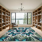 Vibrant Blue Butterfly Tropical Fern Garden Rug
