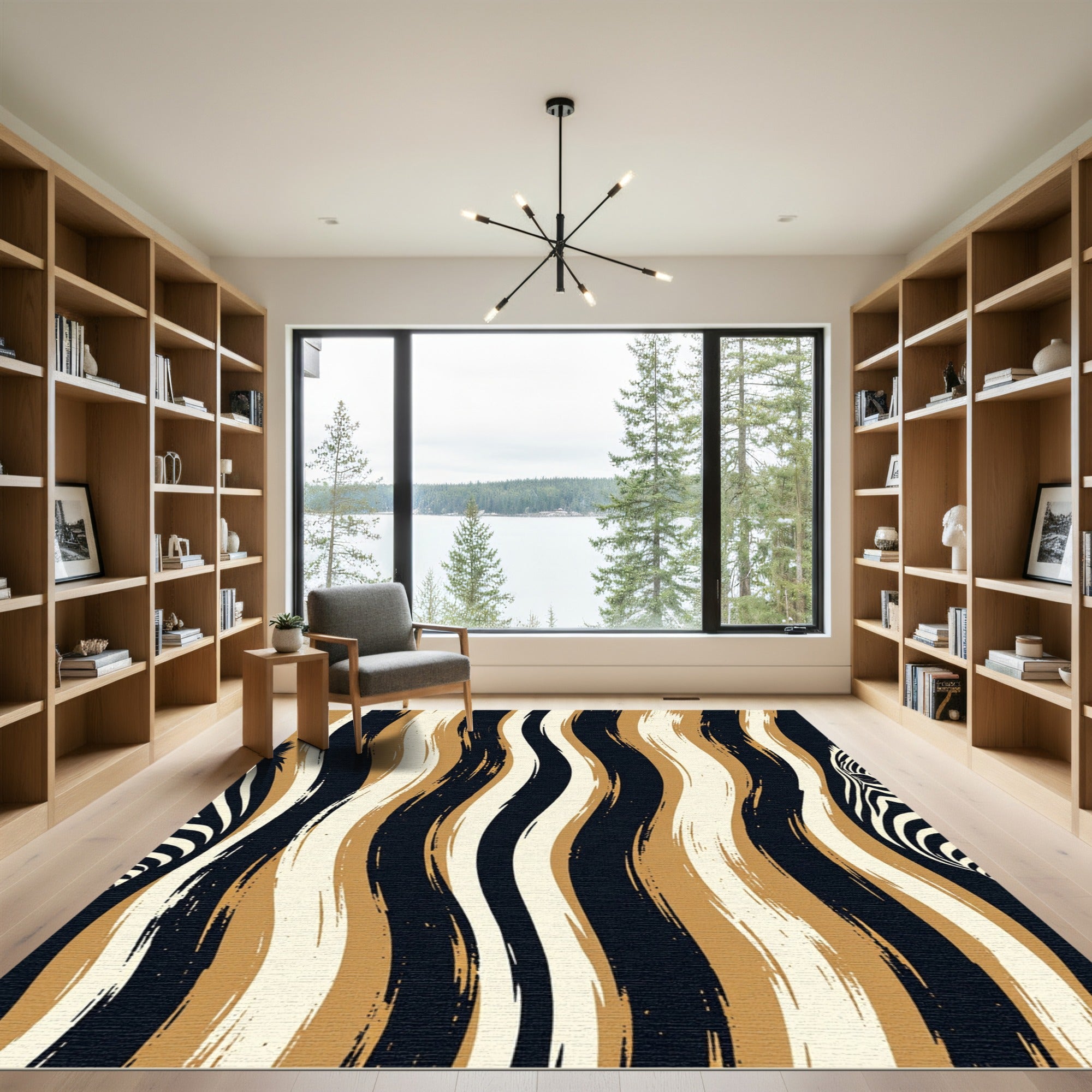 Modern Golden Black Zebra Stripe Rug