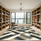 Geometric Abstract Wood Tone Interlocking Shapes Rug