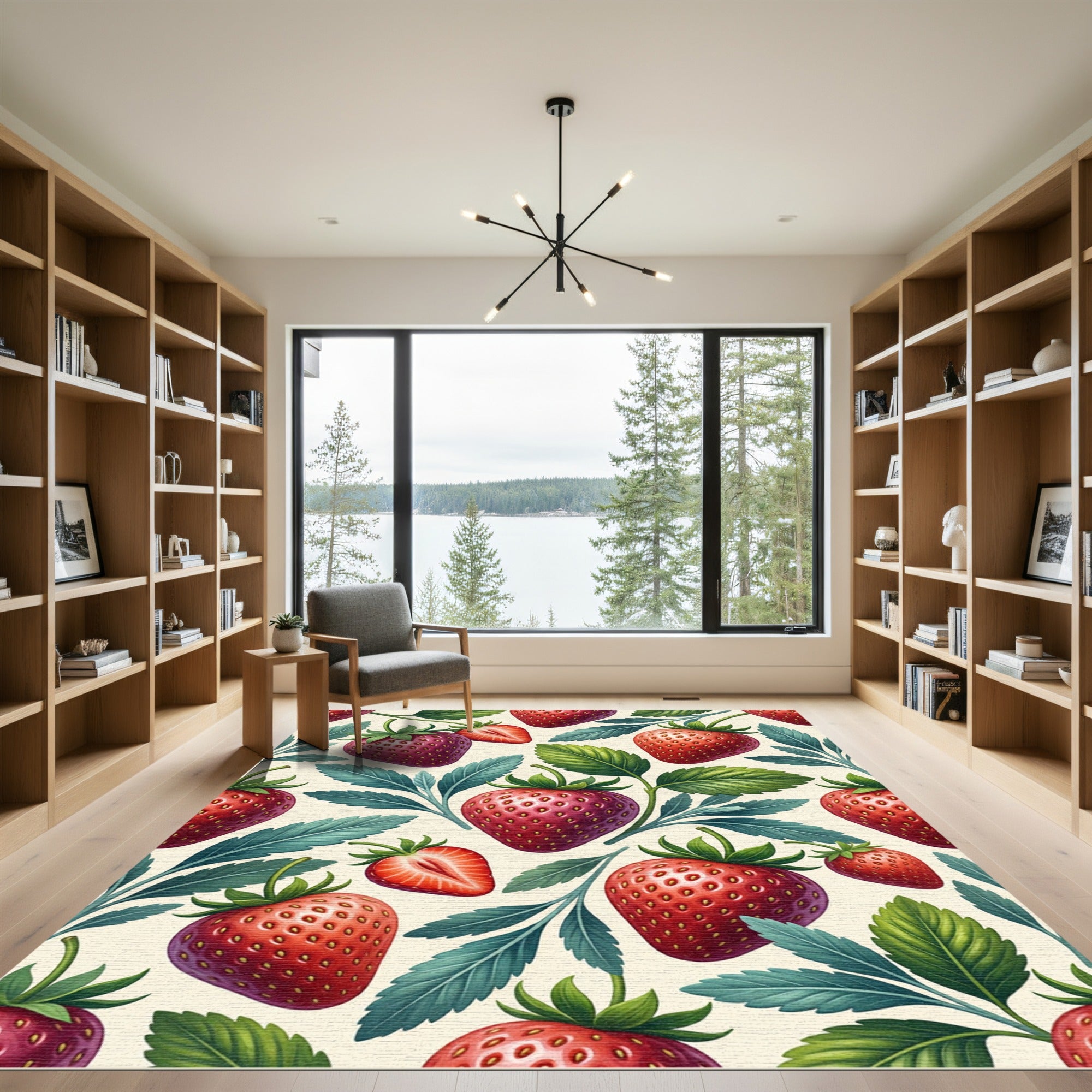 Botanical Strawberry Fruit Red Green Rug