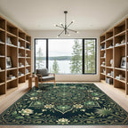 Emerald Green Floral Lotus Mandala Rug