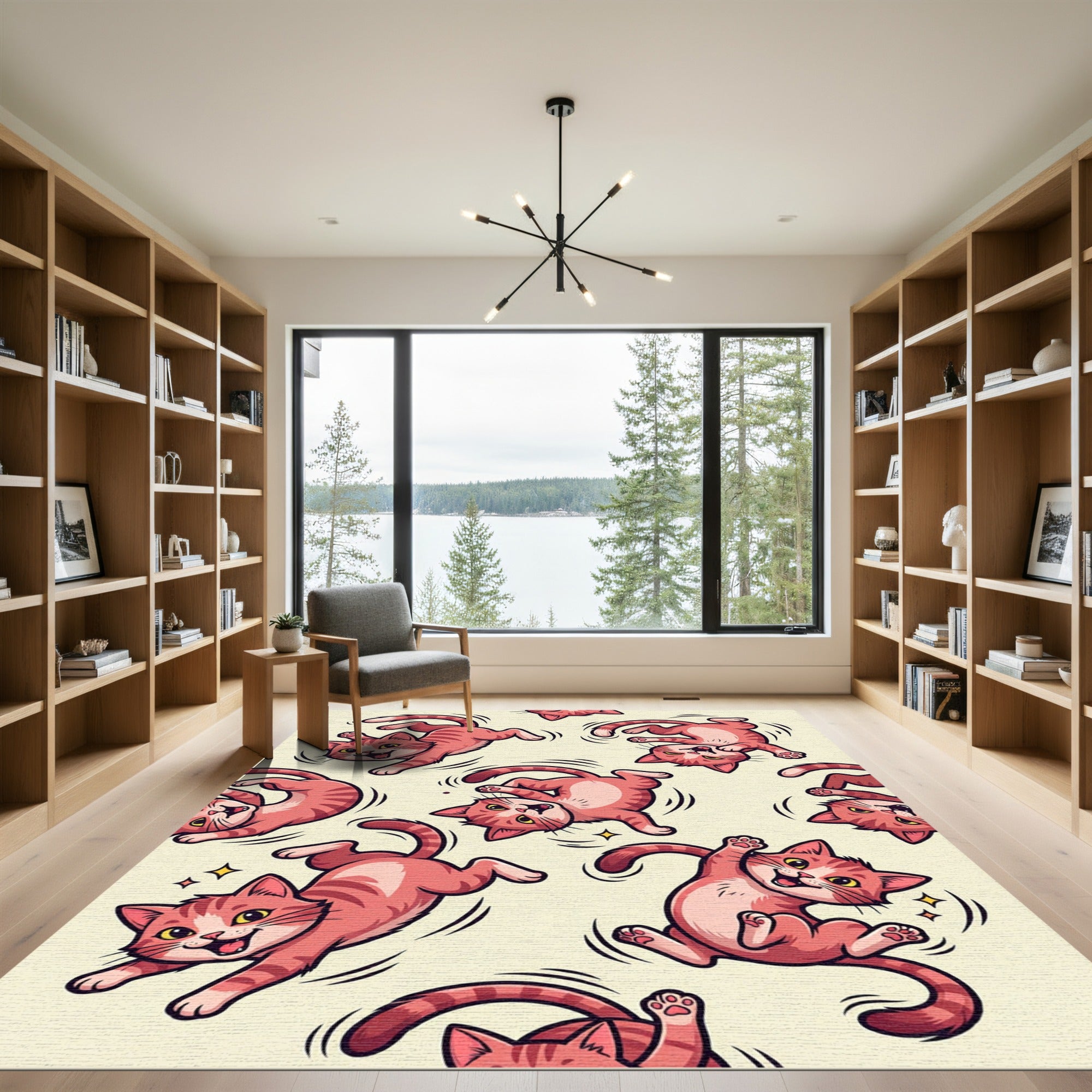 Playful Peach Tabby Cat Scatter Rug