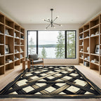 Dark Wood Geometric Lattice Grid Rug