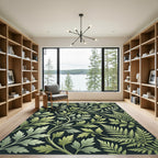 Lush Green Botanical Fern Foliage Rug