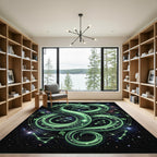 Glowing Green Celestial Serpent Constellation Art Rug