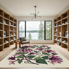 Elegance Crimson Honeysuckle Botanical Illustration Rug
