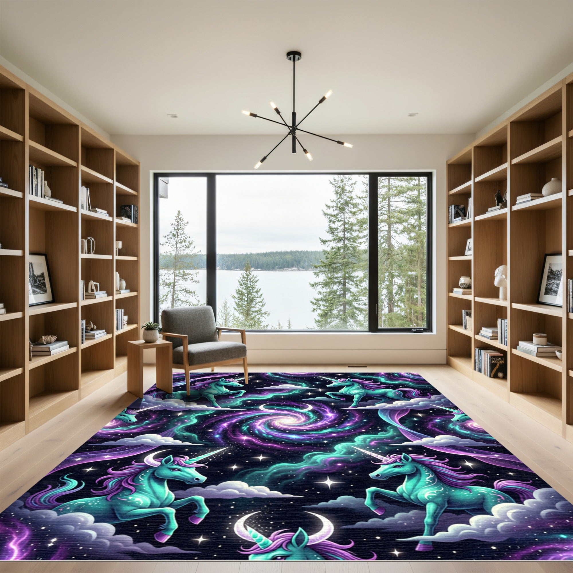 Cosmic Iridescent Unicorn Galaxy Swirl Rug