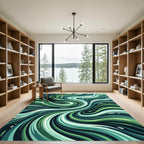 Abstract Emerald Verdant Flowing Swirl Rug