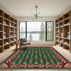 Rich Garnet Emerald Lattice Medallion Rug