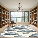 Whimsical Gray Cloudy Sky Illustration Rug