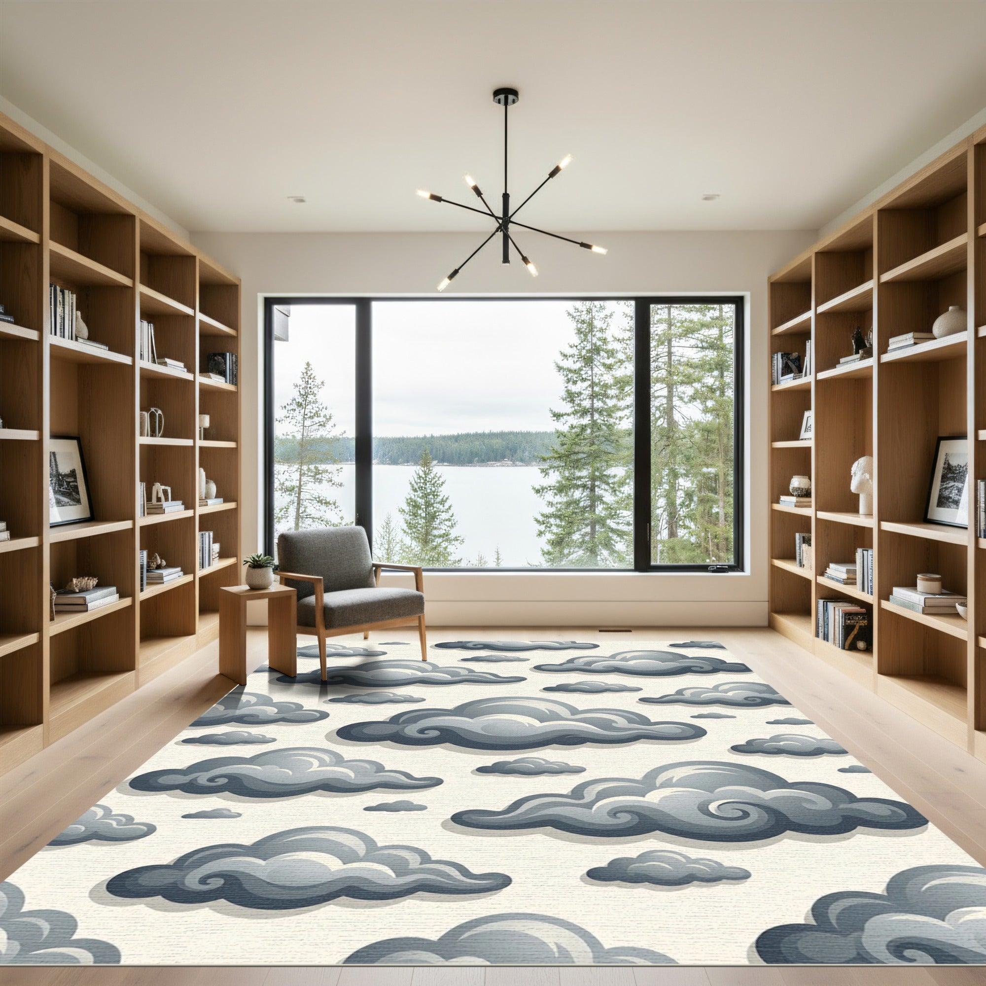 Whimsical Gray Cloudy Sky Illustration Rug