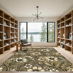 Elegant Botanical Scroll Floral Gold Rug