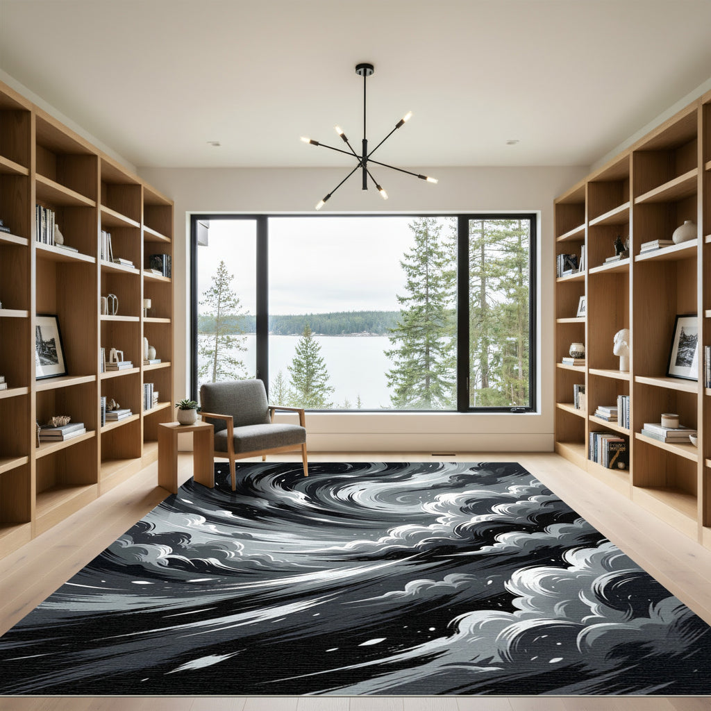 Dramatic Grey Swirling Cloudscape Rug