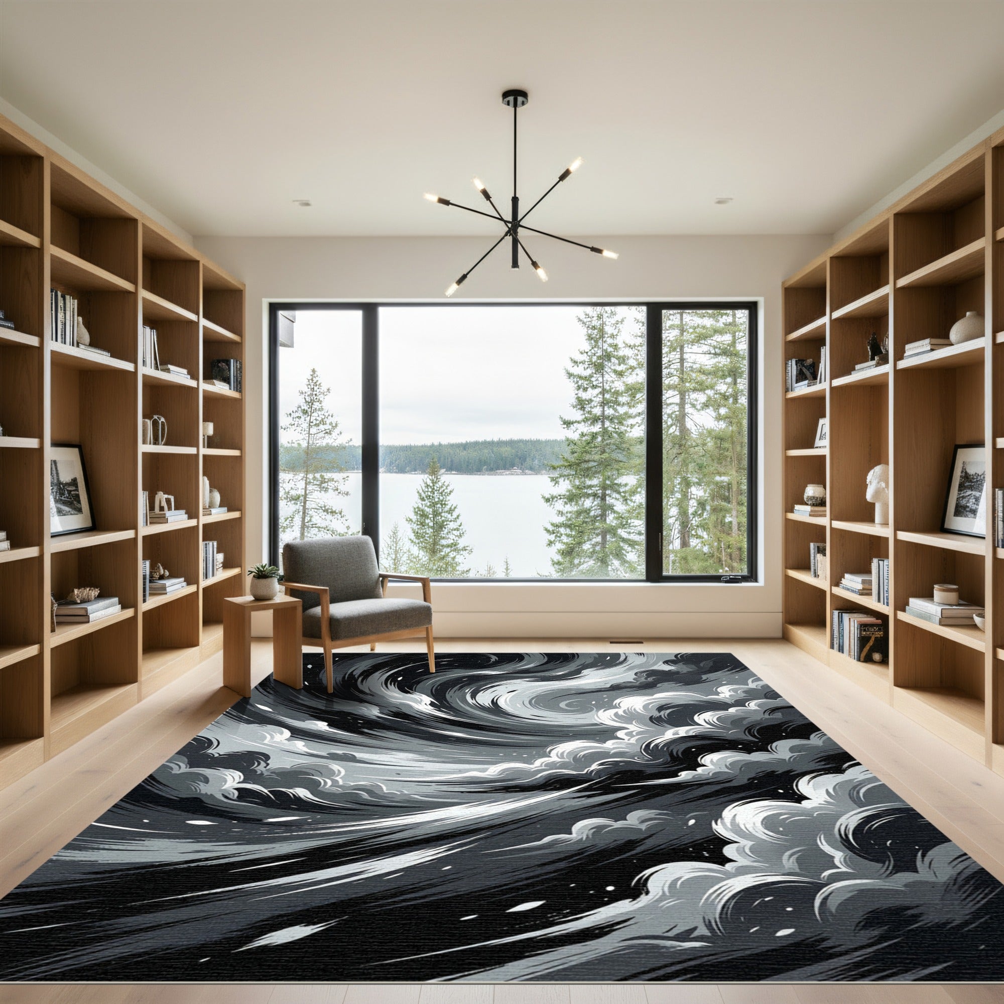 Dramatic Grey Swirling Cloudscape Rug