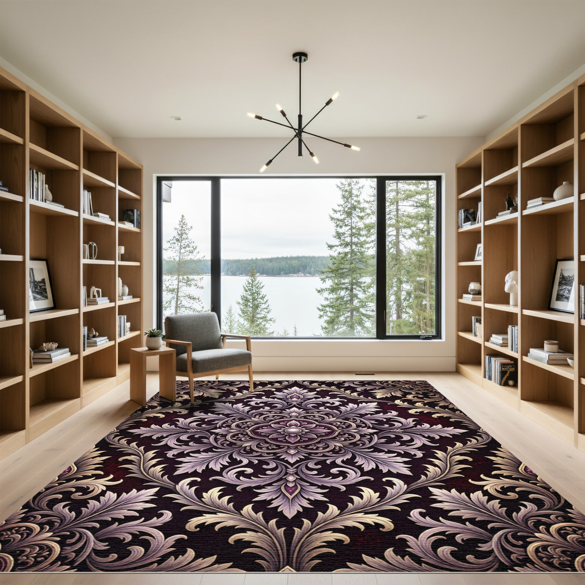 Ornate Plum Leaf Scrollwork Rug