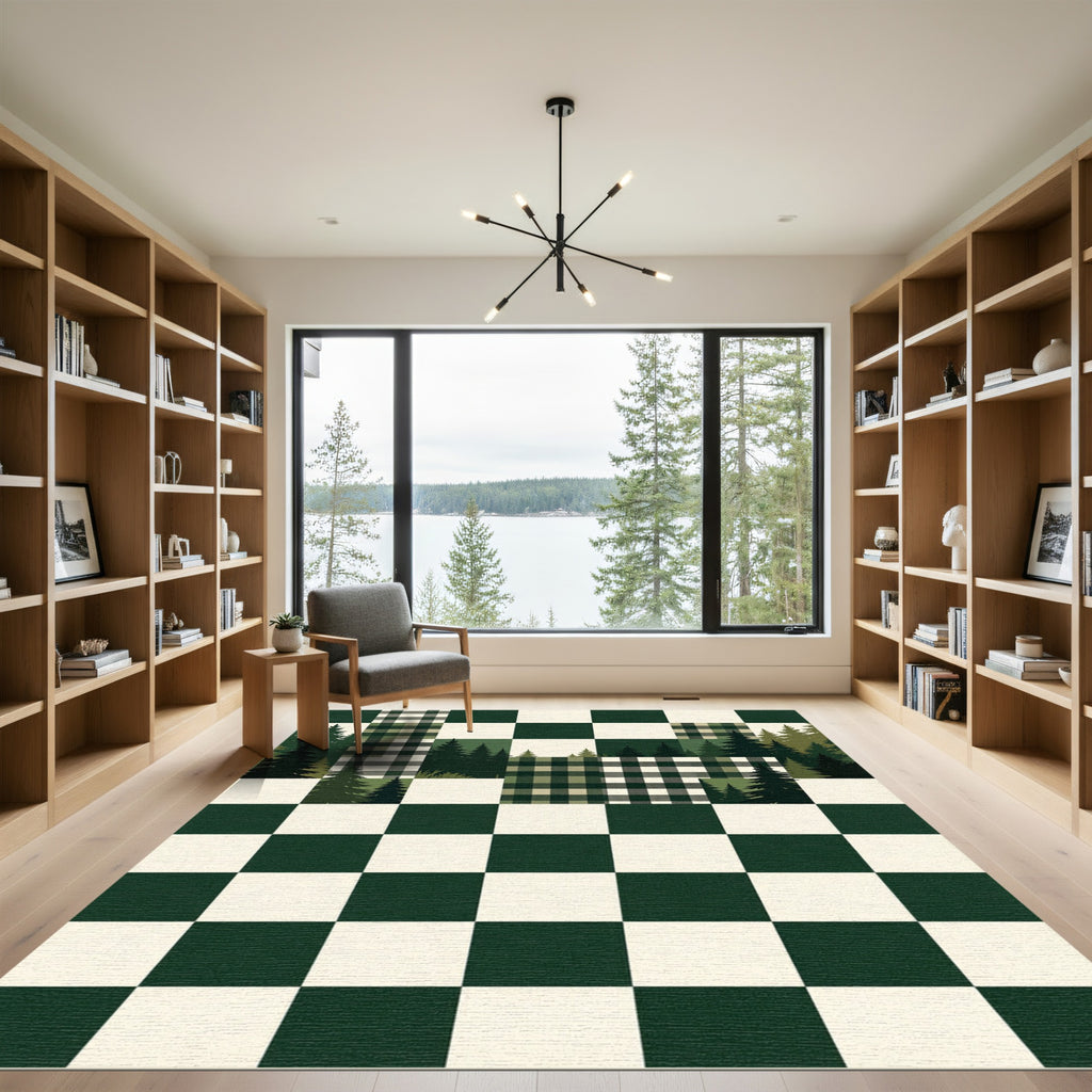 Forest Pine Plaid Checkered Farmhouse Rug