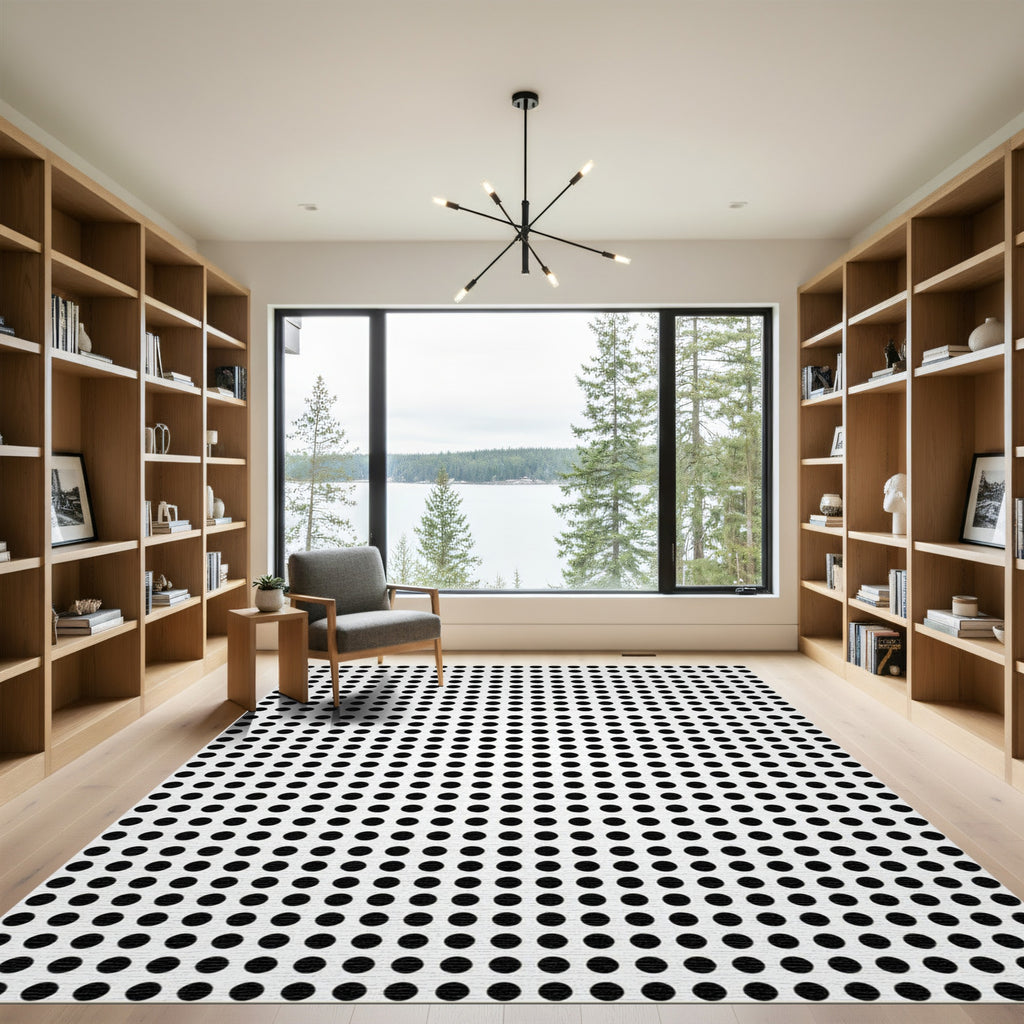 Black White Dotted Grid Composition Rug
