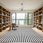 Black White Dotted Grid Composition Rug