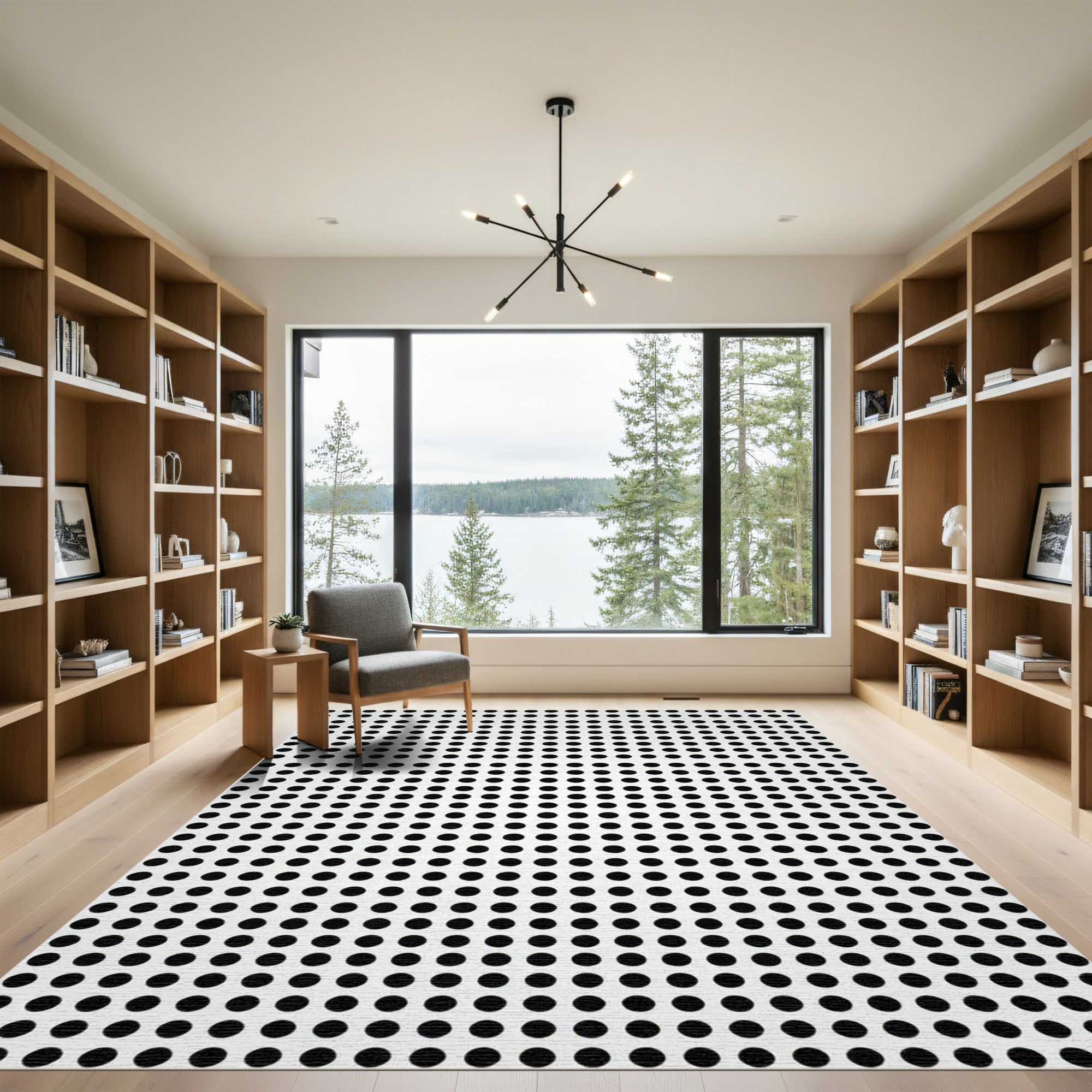 Black White Dotted Grid Composition Rug