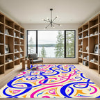 Bold Royal Blue Pink Calligraphic Swirls Rug