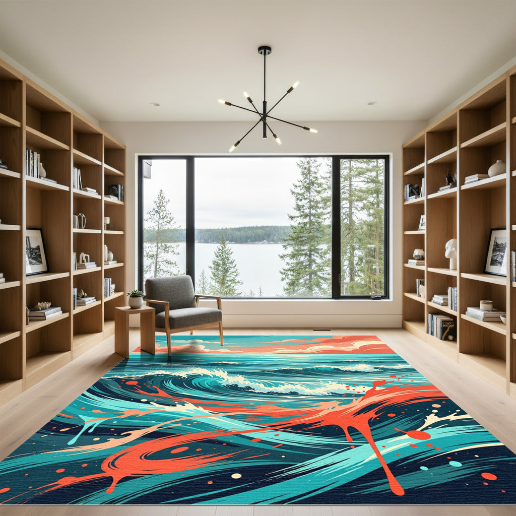 Abstract Sunset Ocean Wave Rug