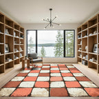Terracotta Coral Checkerboard Squares Rug