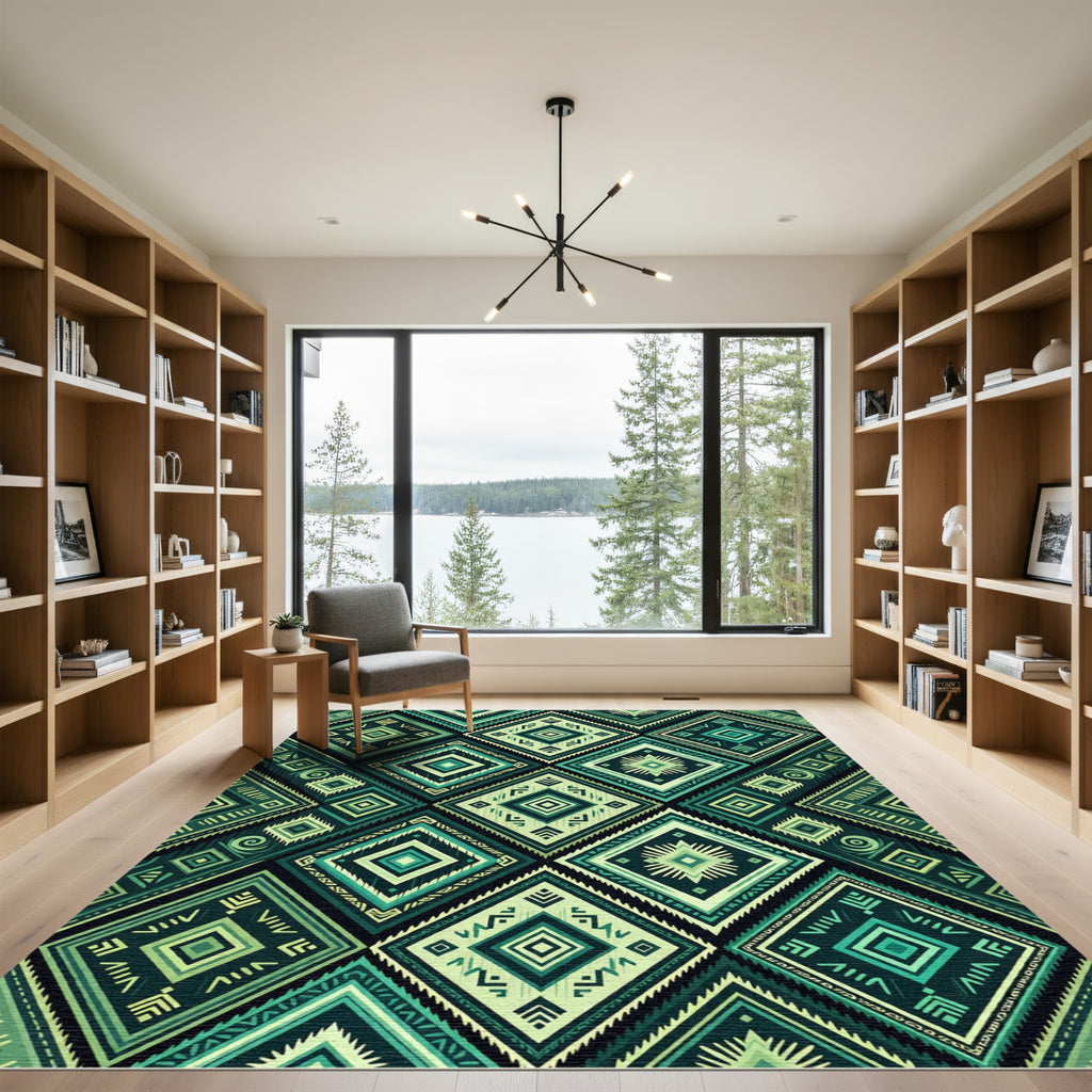 Emerald Tribal Diamond Geometric Rug