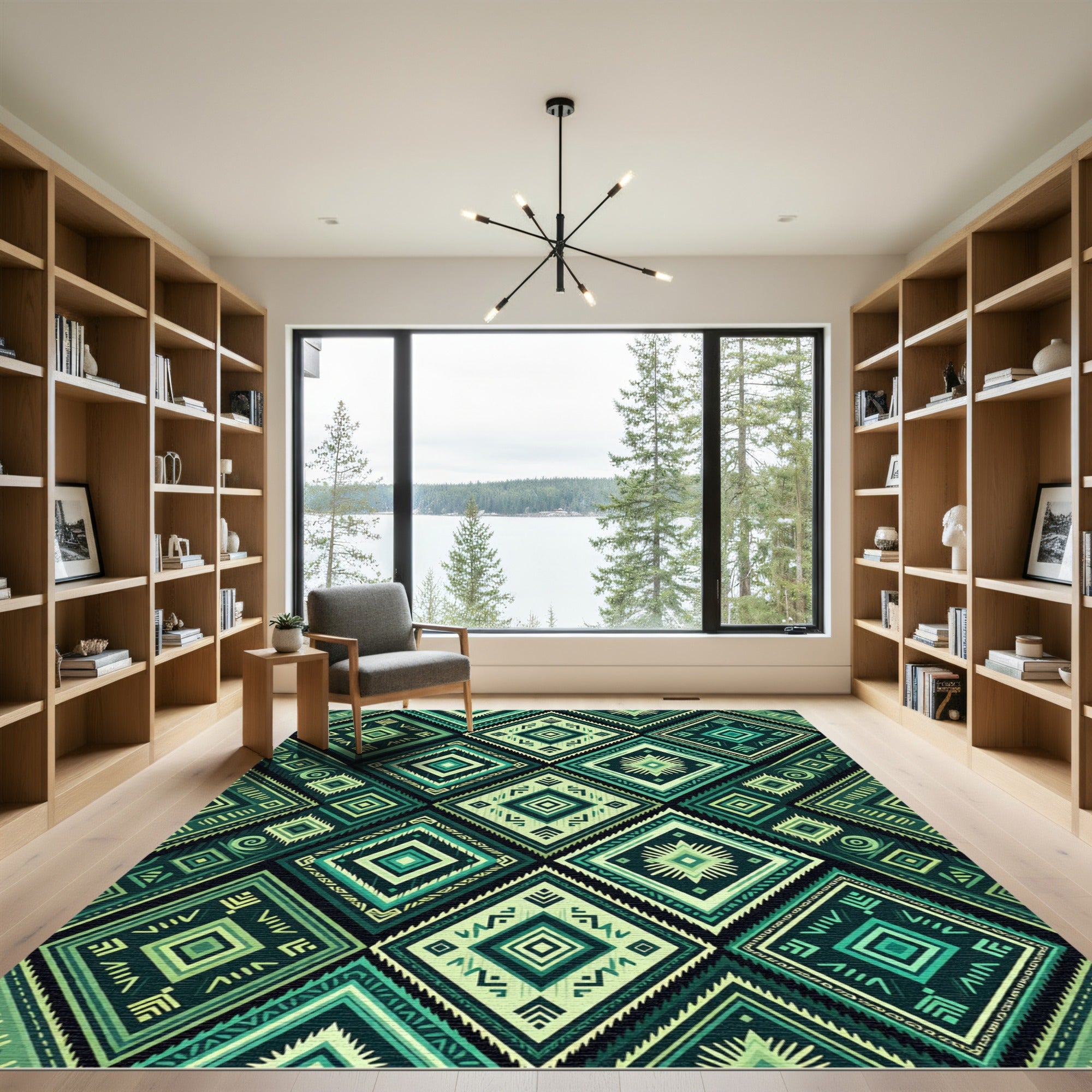 Emerald Tribal Diamond Geometric Rug