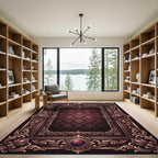 Ornate Burgundy Damask Royal Frame Rug