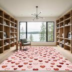 Crimson Red Hearts Scatter Pattern Rug